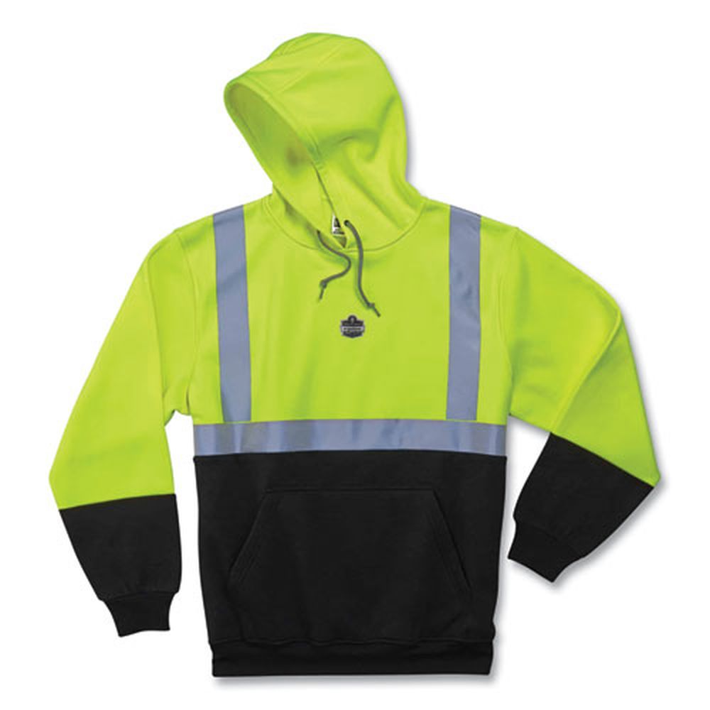 Ergodyne Glowear 8293 Polar Fleece 3x-large Lime Hi-vis Class 2 Hooded Sweatshirt Black Bottom