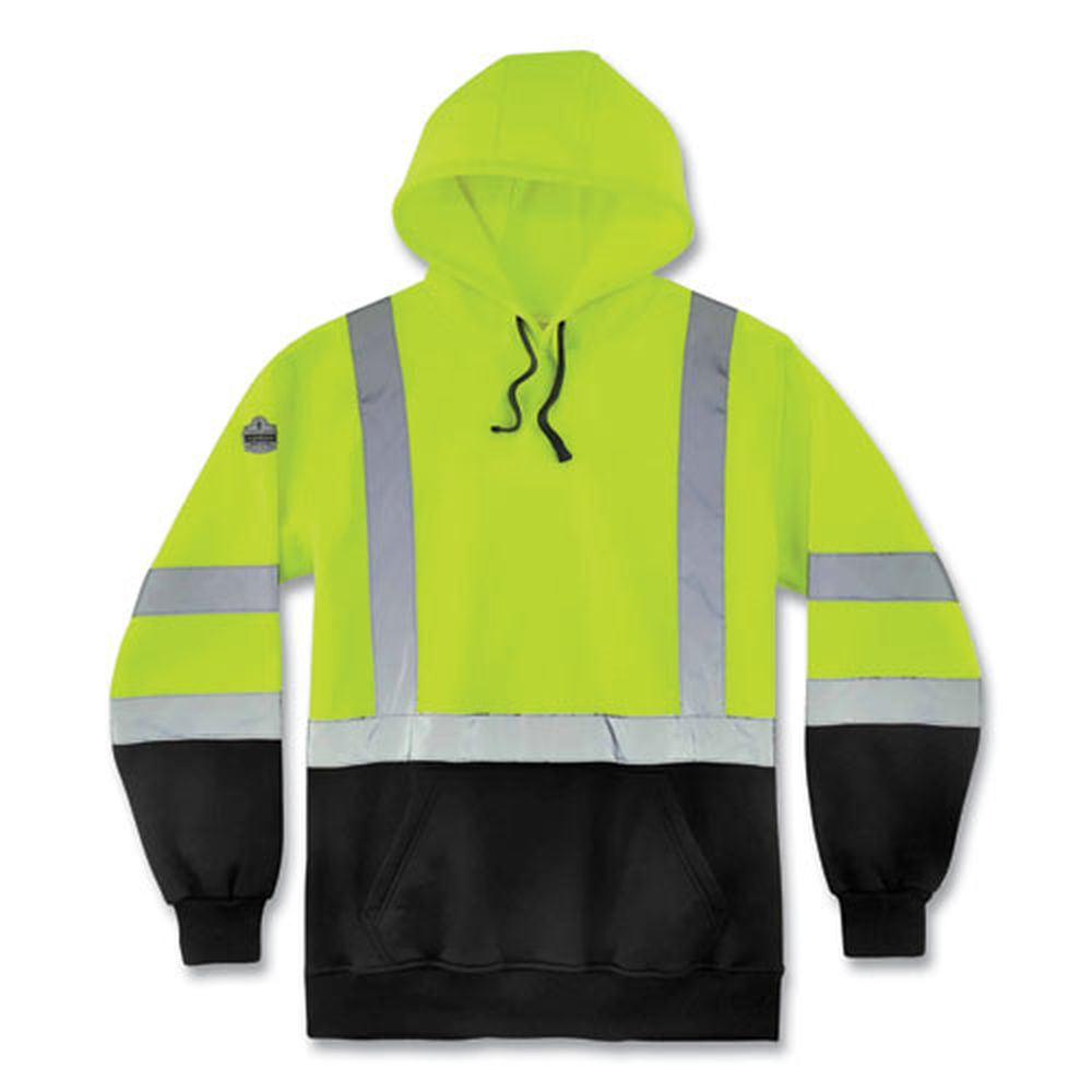 ergodyne GloWear 8373 Polar Fleece Lime Medium Hi-Vis Class 3 Hooded with Sweatshirt Black Bottom