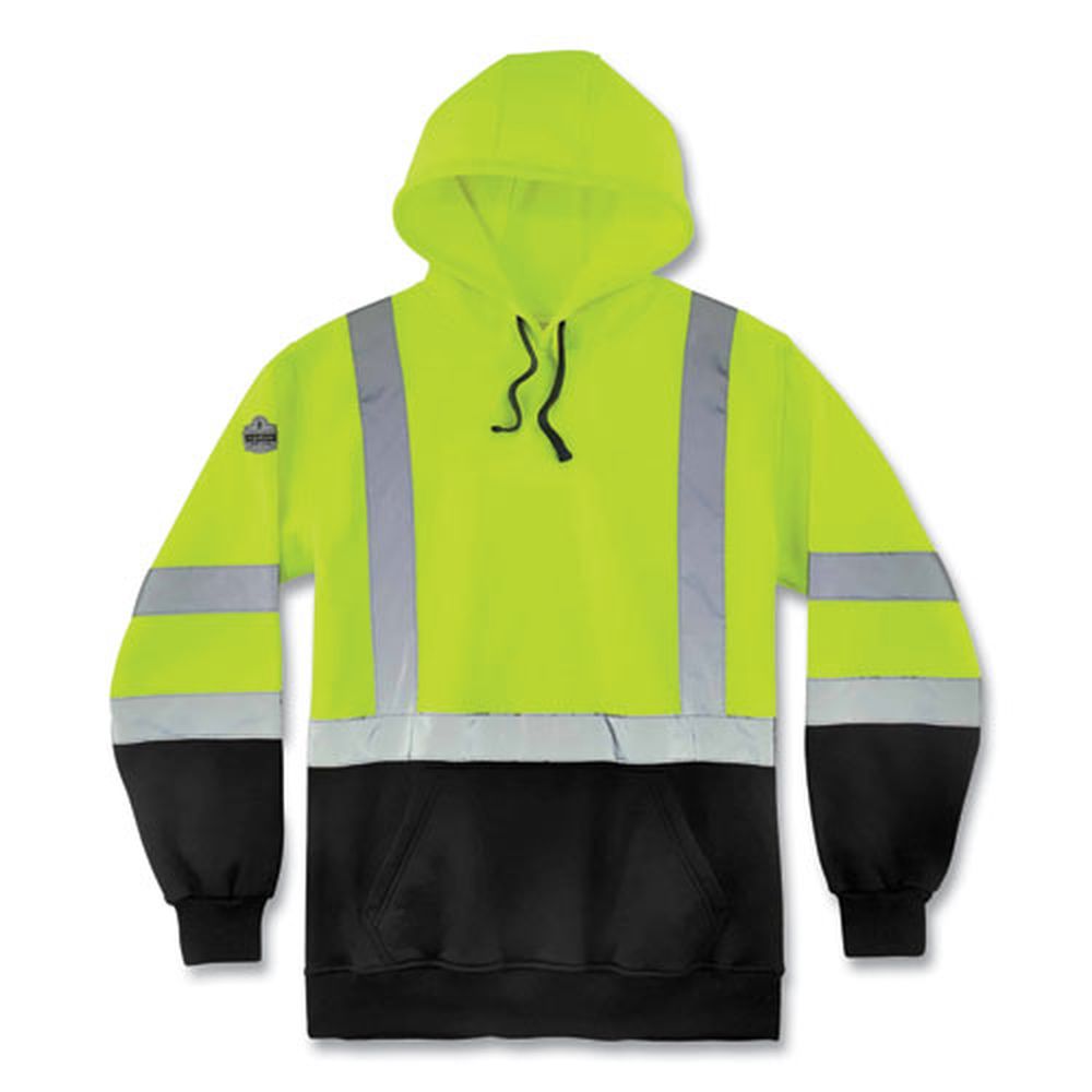 ergodyne GloWear 8373 Polar Fleece Lime X-Large Hi-Vis Class 3 Hooded with Sweatshirt Black Bottom