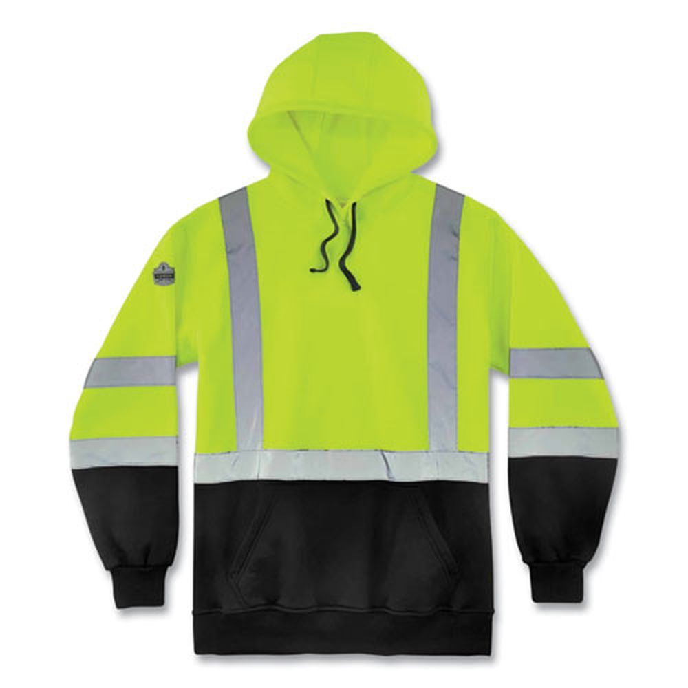 ergodyne GloWear 8373 Polar Fleece Lime 3X-Large Hi-Vis Class 3 Hooded with Sweatshirt Black Bottom