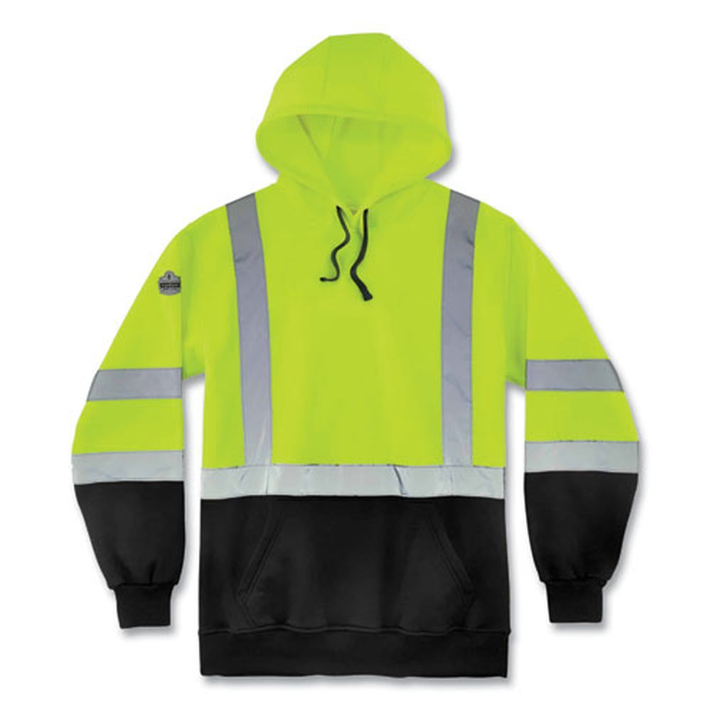 ergodyne GloWear 8373 Polar Fleece Lime 5X-Large Hi-Vis Class 3 Hooded with Sweatshirt Black Bottom