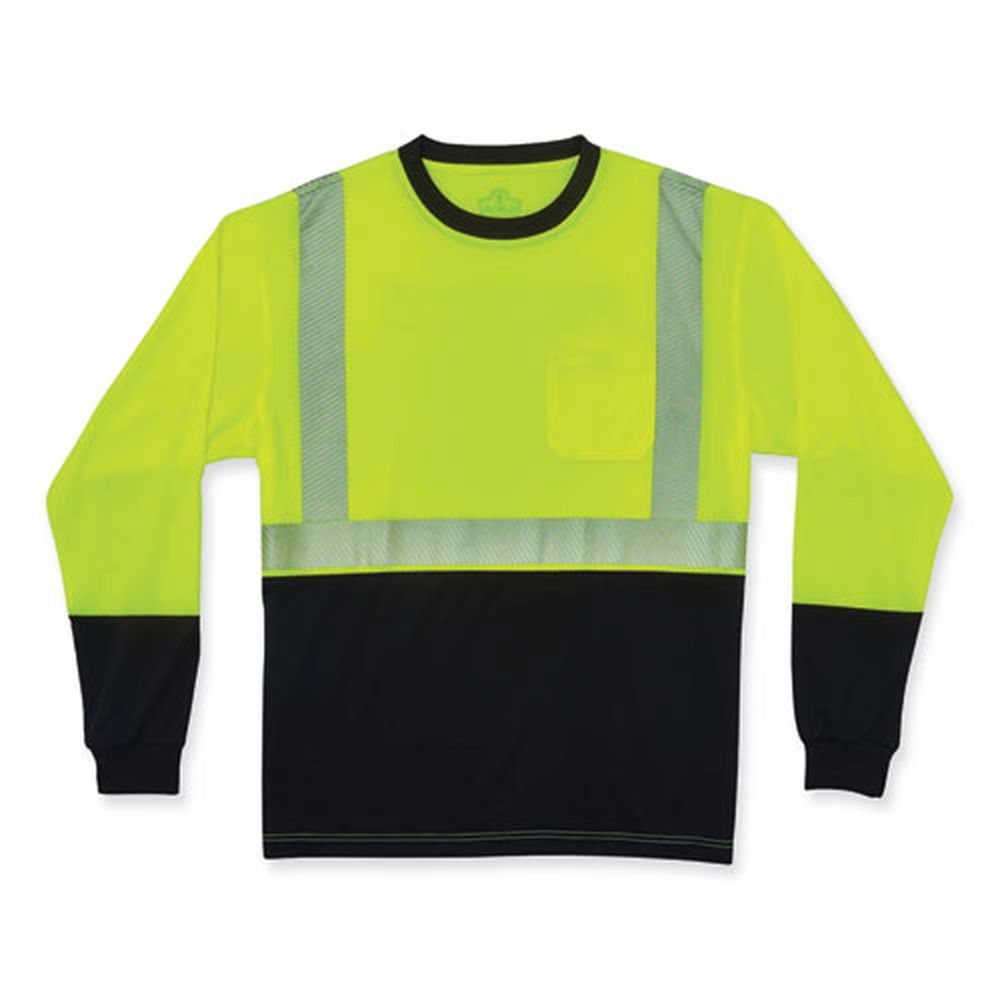 ergodyne GloWear 8281BK Polyester Small Lime Class 2 Long Sleeve Shirt with Black Bottom
