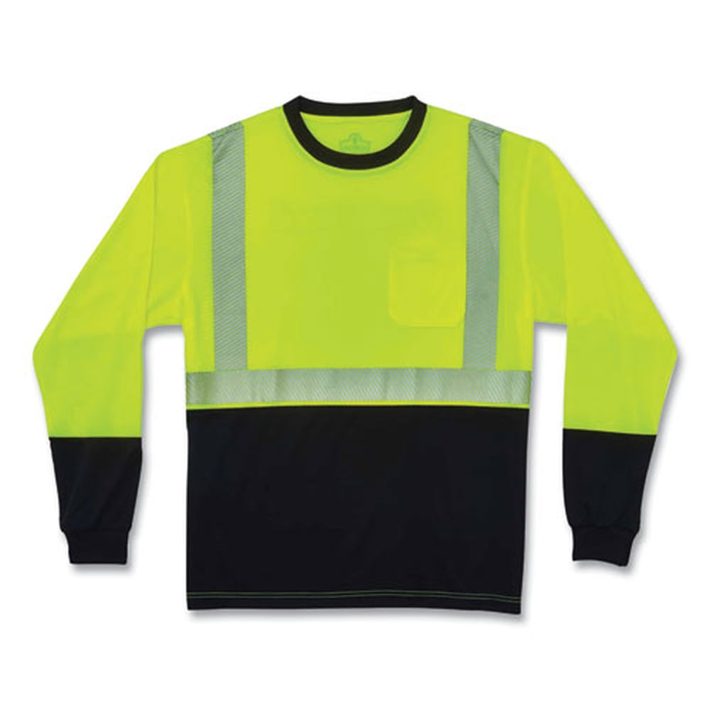 ergodyne GloWear 8281BK Polyester Large Lime Class 2 Long Sleeve Shirt with Black Bottom