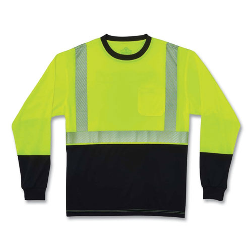 ergodyne GloWear 8281BK Polyester Extra Large Lime Class 2 Long Sleeve Shirt with Black Bottom