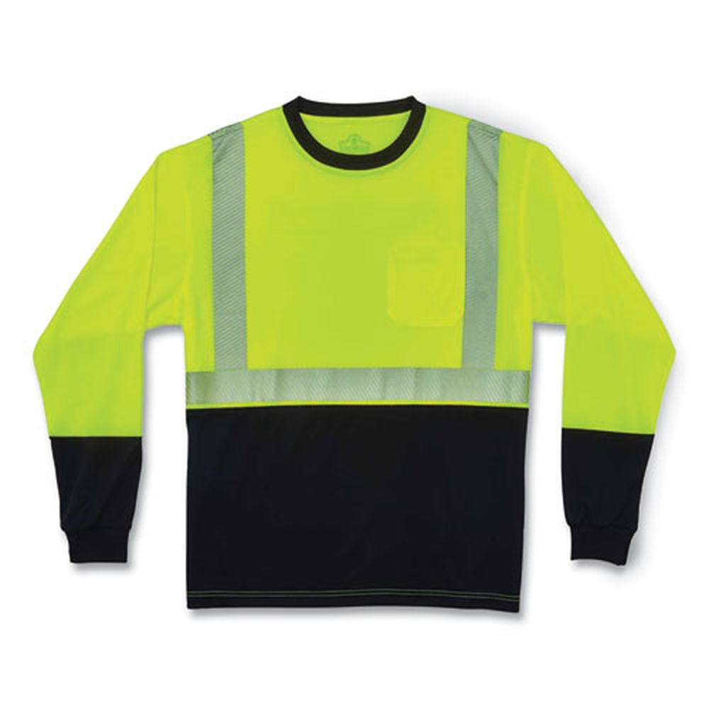 ergodyne GloWear 8281BK Polyester 2X Large Lime Class 2 Long Sleeve Shirt with Black Bottom