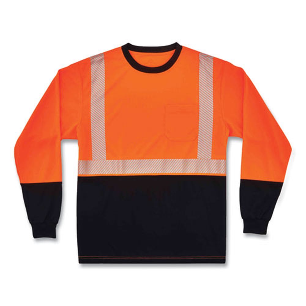 ergodyne GloWear 8281BK Polyester Small Orange Class 2 Long Sleeve Shirt with Black Bottom