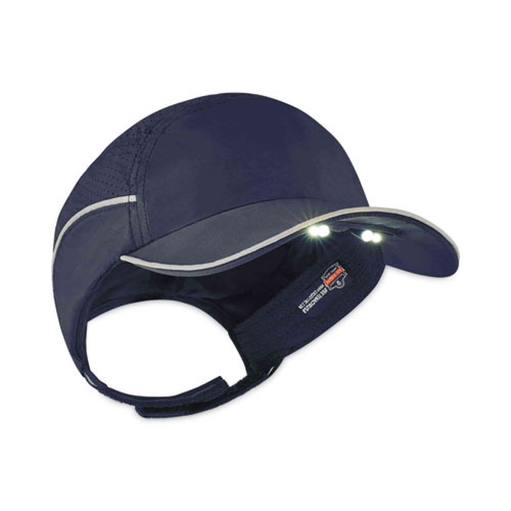 Ergodyne Short Brim Navy Skullerz 8965 Lightweight Bump Cap Hat With Led Lighting