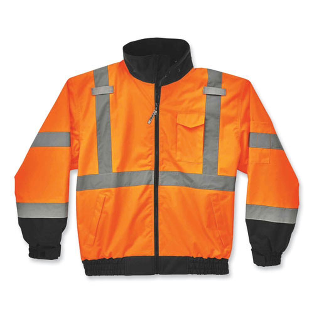 ergodyne GloWear 8379 Orange Large Class 3 Hi-Vis Fleece Lined Bomber Jacket