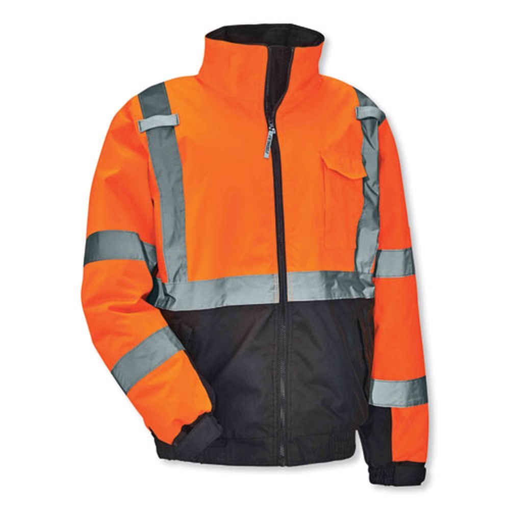 ergodyne GloWear 8377 Orange X Large Class 3 Hi-Vis Quilted Bomber Jacket