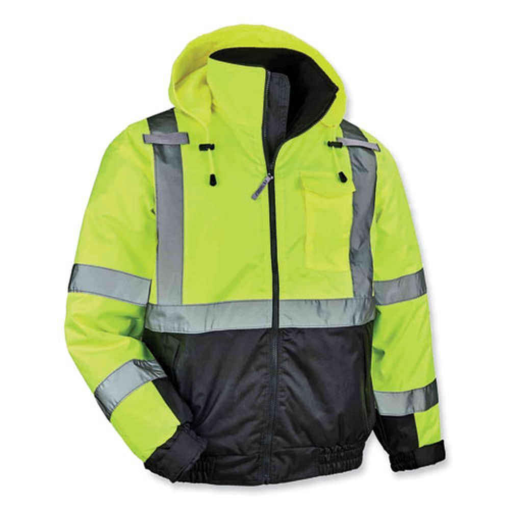ergodyne GloWear 8377 Lime Medium Class 3 Hi-Vis Quilted Bomber Jacket