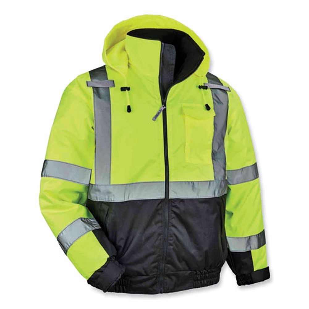 ergodyne GloWear 8377 Lime Large Class 3 Hi-Vis Quilted Bomber Jacket