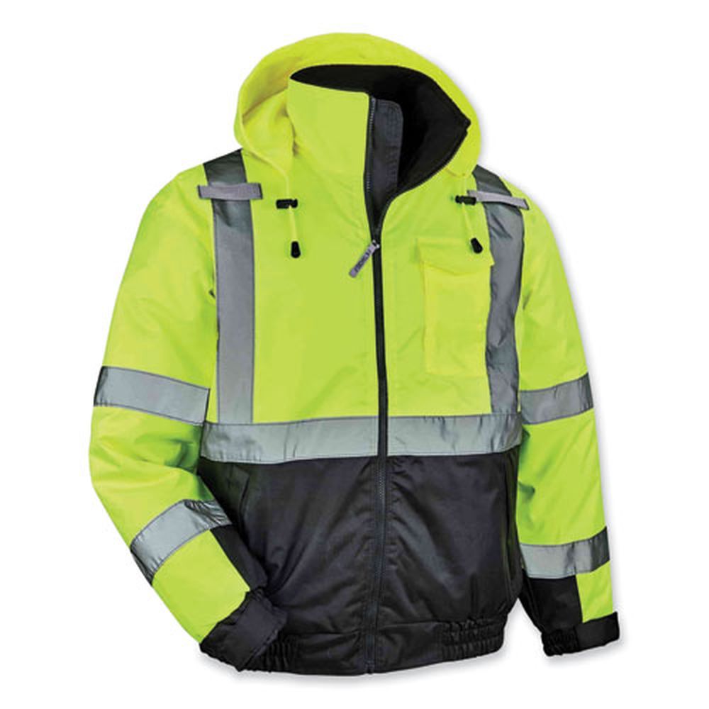 ergodyne GloWear 8377 Lime 4X Large Class 3 Hi-Vis Quilted Bomber Jacket