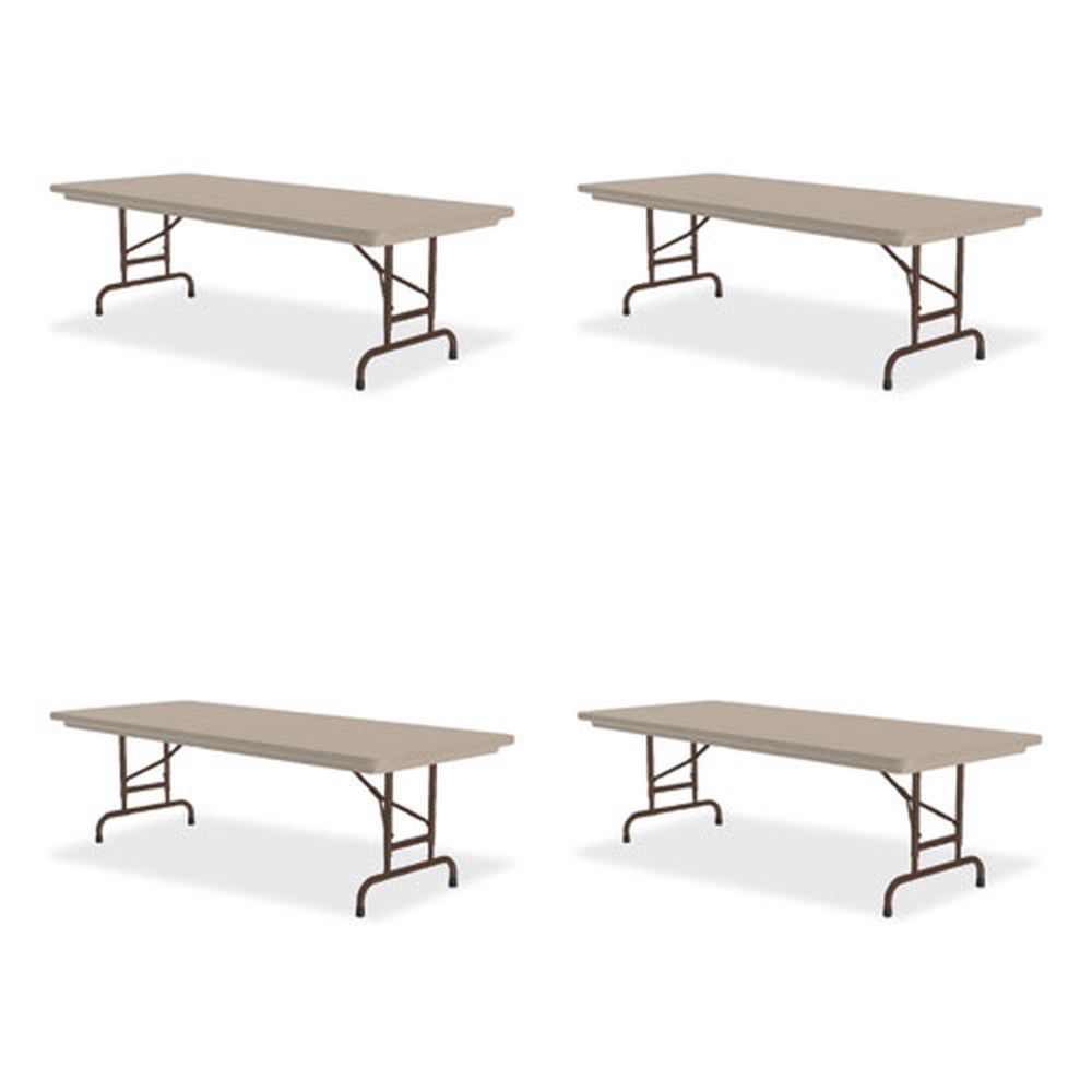 Correll Rectangular Mocha Top Adjustable Folding Table With Brown Legs, 60x 30x 22 Inch To 32 Inch -- 4 Per Case