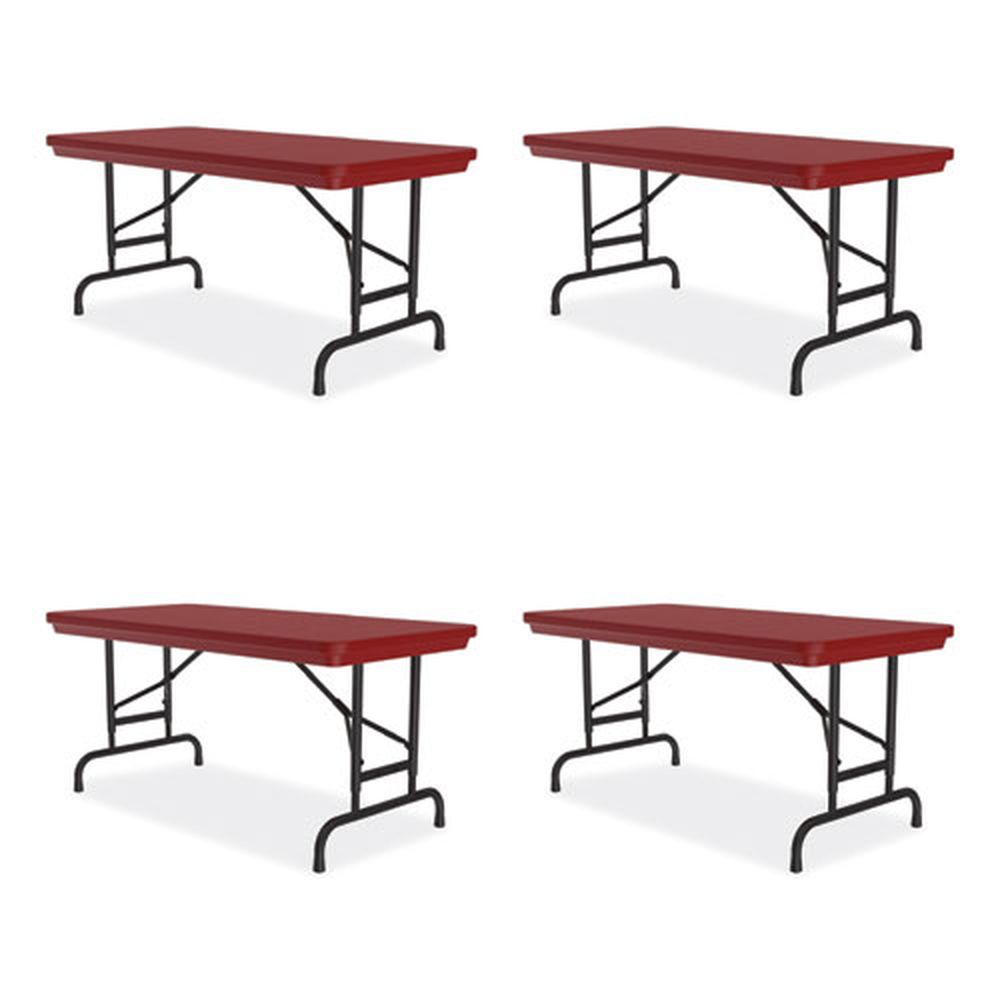 Correll Rectangular Red Top Adjustable Folding Table With Black Legs, 48x 24x 22 Inch To 32 Inch -- 4 Per Case
