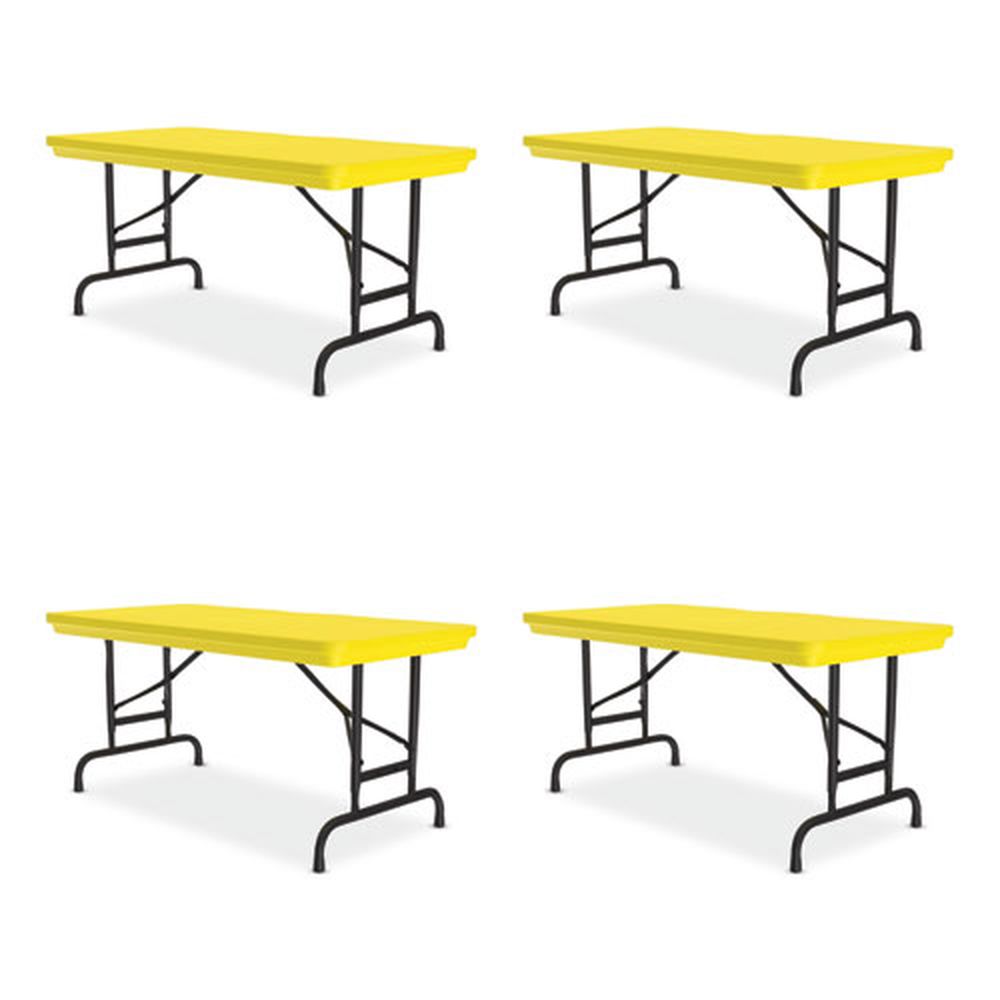 Correll Rectangular Yellow Top Adjustable Folding Table With Black Legs, 48x 24x 22 Inch To 32 Inch -- 4 Per Case