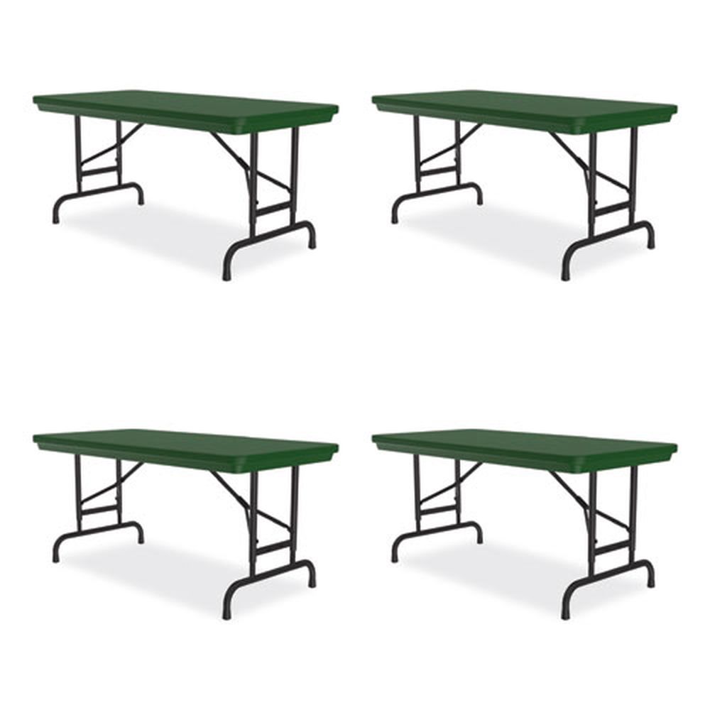Correll Rectangular Green Top Adjustable Folding Table With Black Legs, 48x 24x 22 Inch To 32 Inch -- 4 Per Case