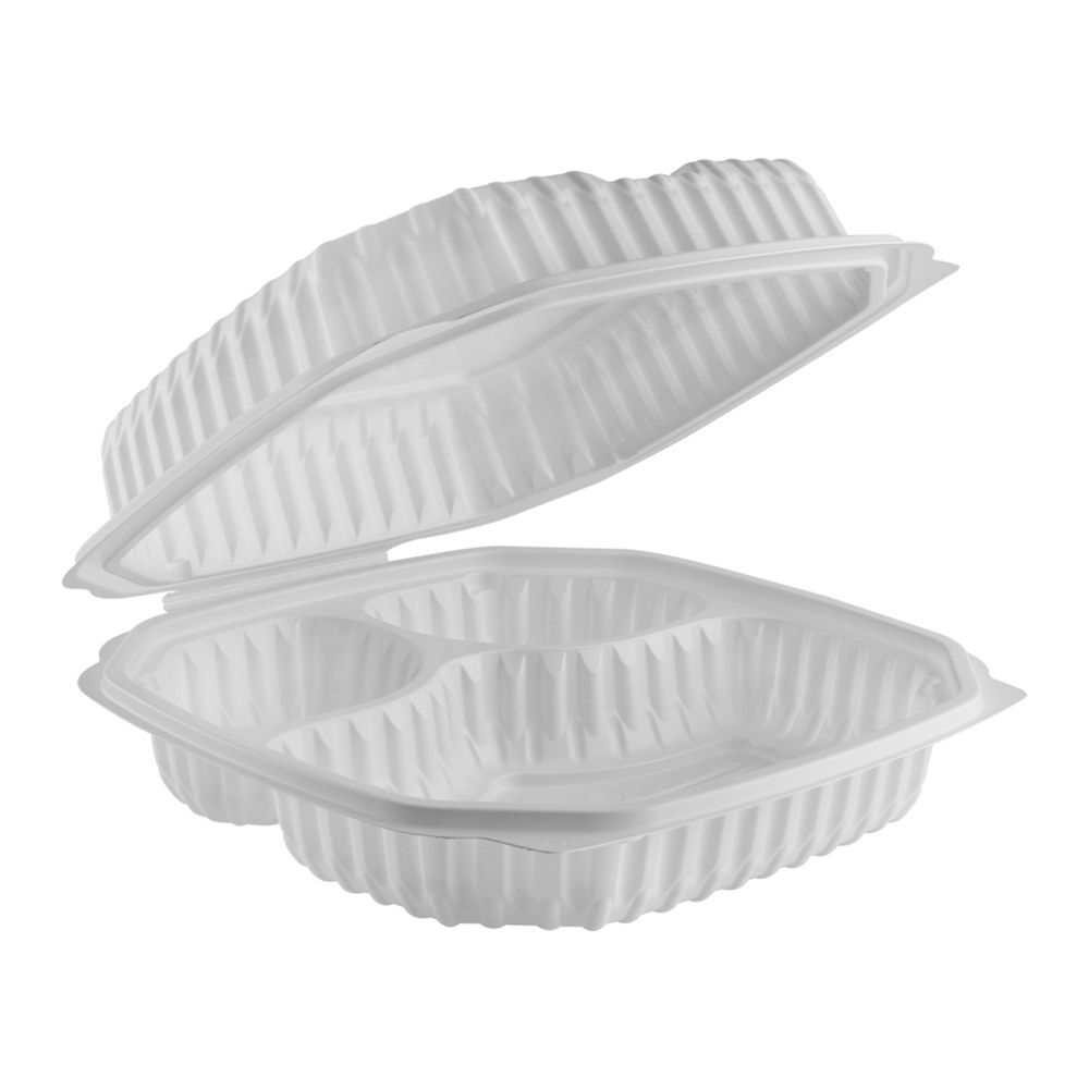Anchor Packaging Natures Best MFPP Microwavable 3 Compartment Natural Hinged Container with Lid, 9 x 9 inch -- 120 per case
