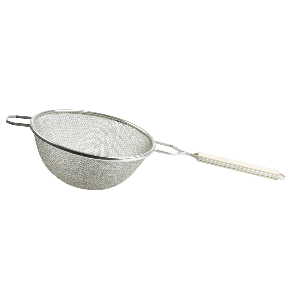 Tablecraft Tin Plated Fine Double Mesh Strainer With Wood Handle, 10.25 Inch Dia.
