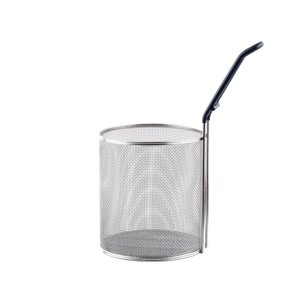 Tablecraft 18/8 Stainless Steel Large Round Pasta Basket With Blue Cool Touch Vinyl Handle, 6.5 X 6.5 X 7 Inch -- 2 Per Case