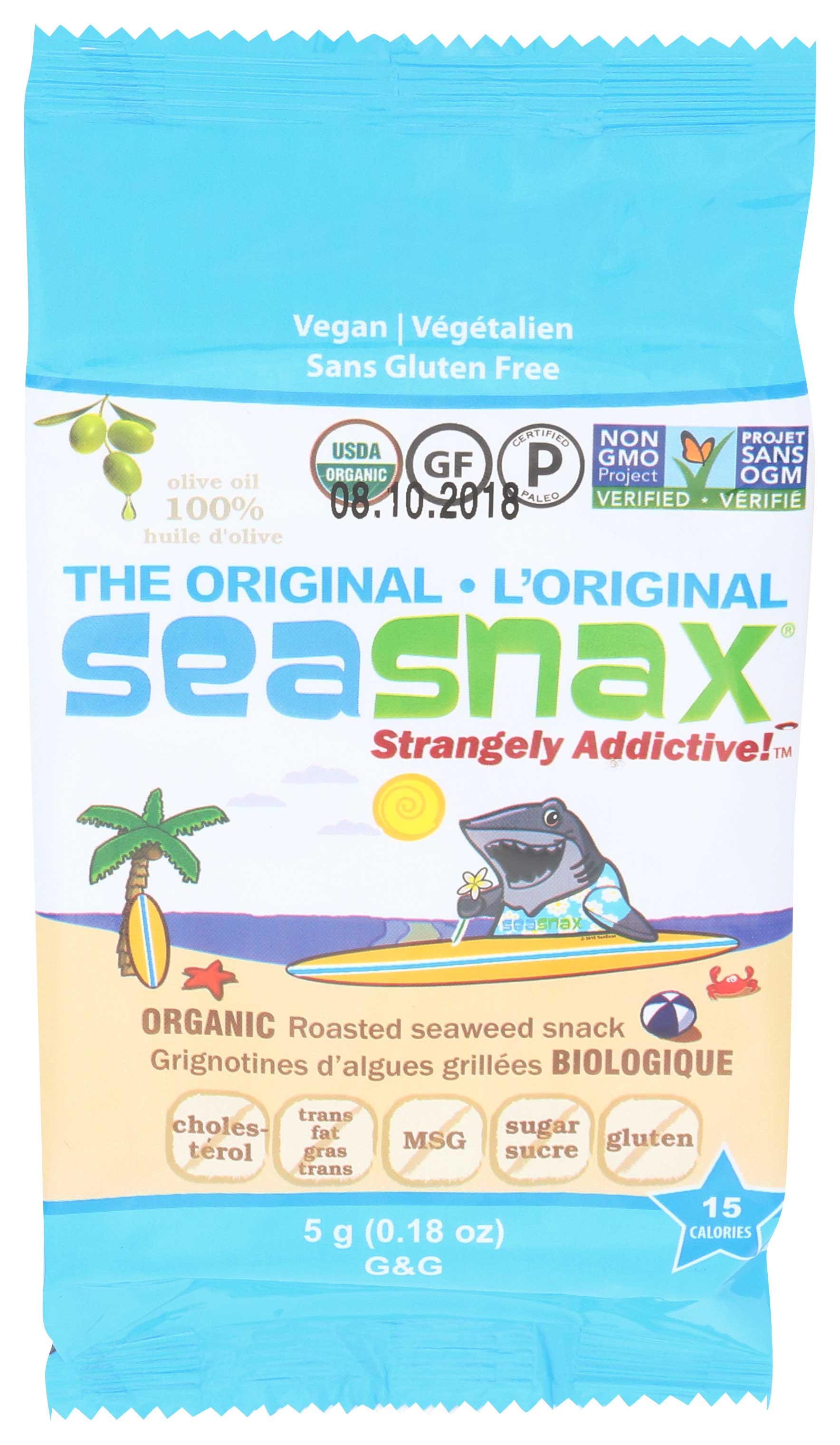 Seasnax Classic Olive Roasted Seaweed Snack, 0.18 Ounce -- 24 Per Case