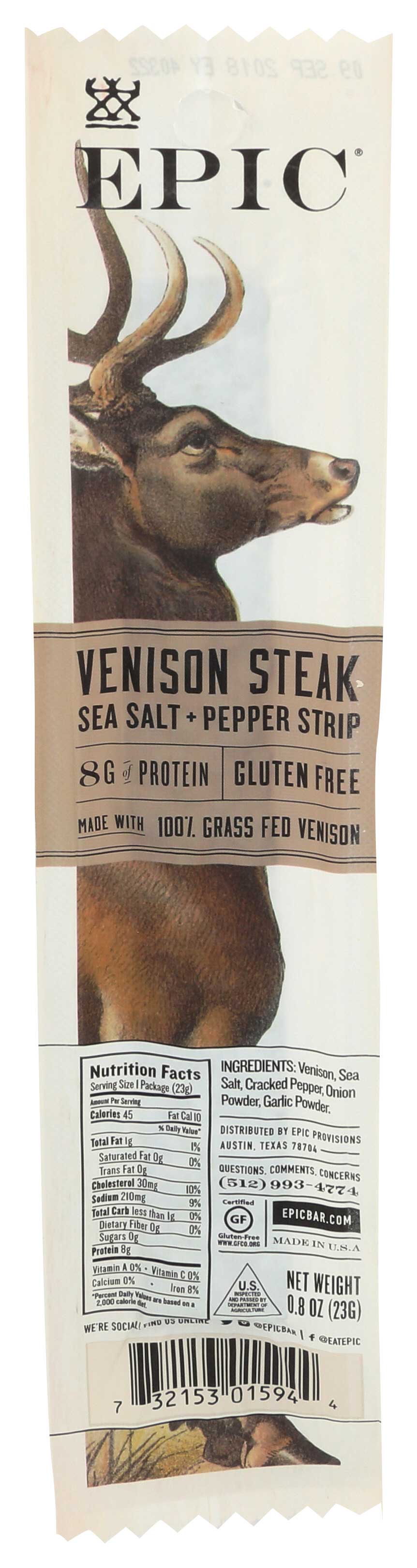 Epic Sea Salt And Pepper Venison Steak Strips, 0.8 Ounce -- 20 Per Case