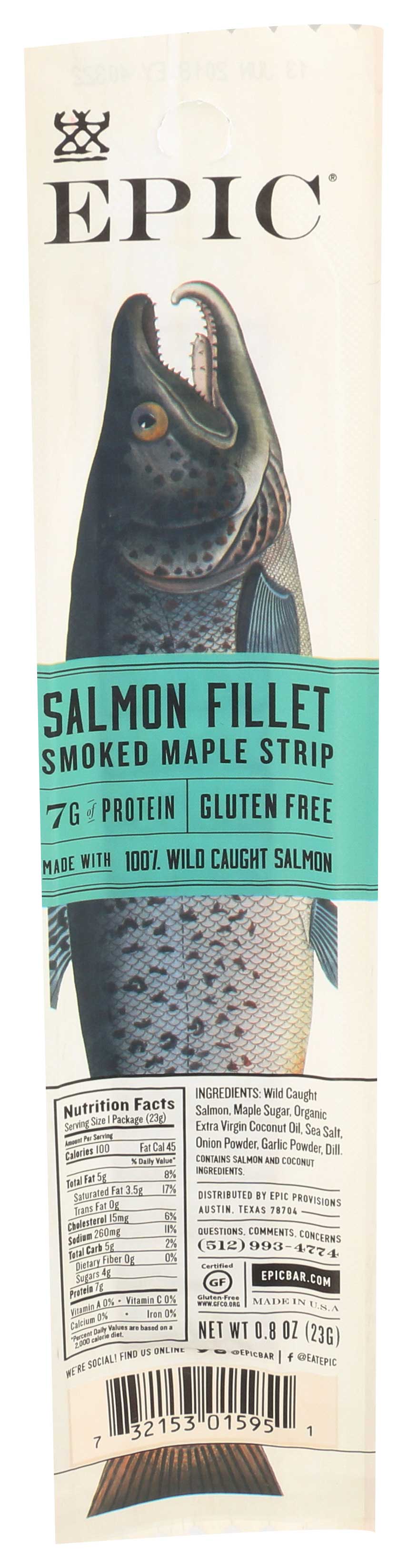 Epic Smoked Salmon Maple Fillet Strip, 0.8 Ounce -- 20 Per Case