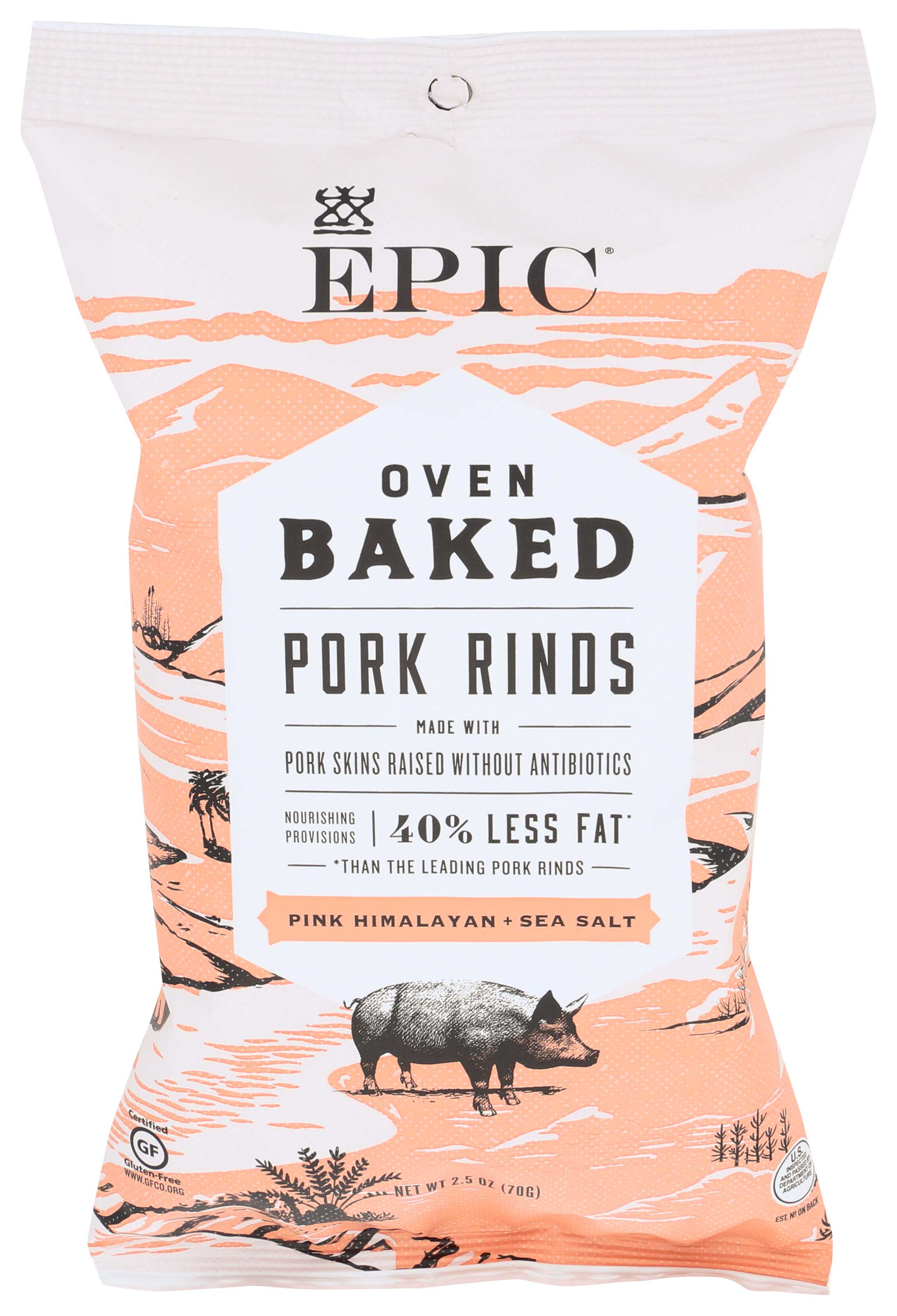 Epic Pink Himalayan Plus Sea Salt Oven Baked Pork Rinds, 2.5 Ounce -- 12 Per Case