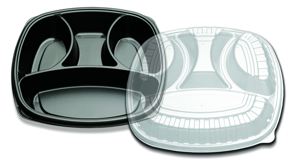 Forum Black Plastic 4 Compartment Carry Out Container With Lid Combo, 14 Inch -- 50 Per Case