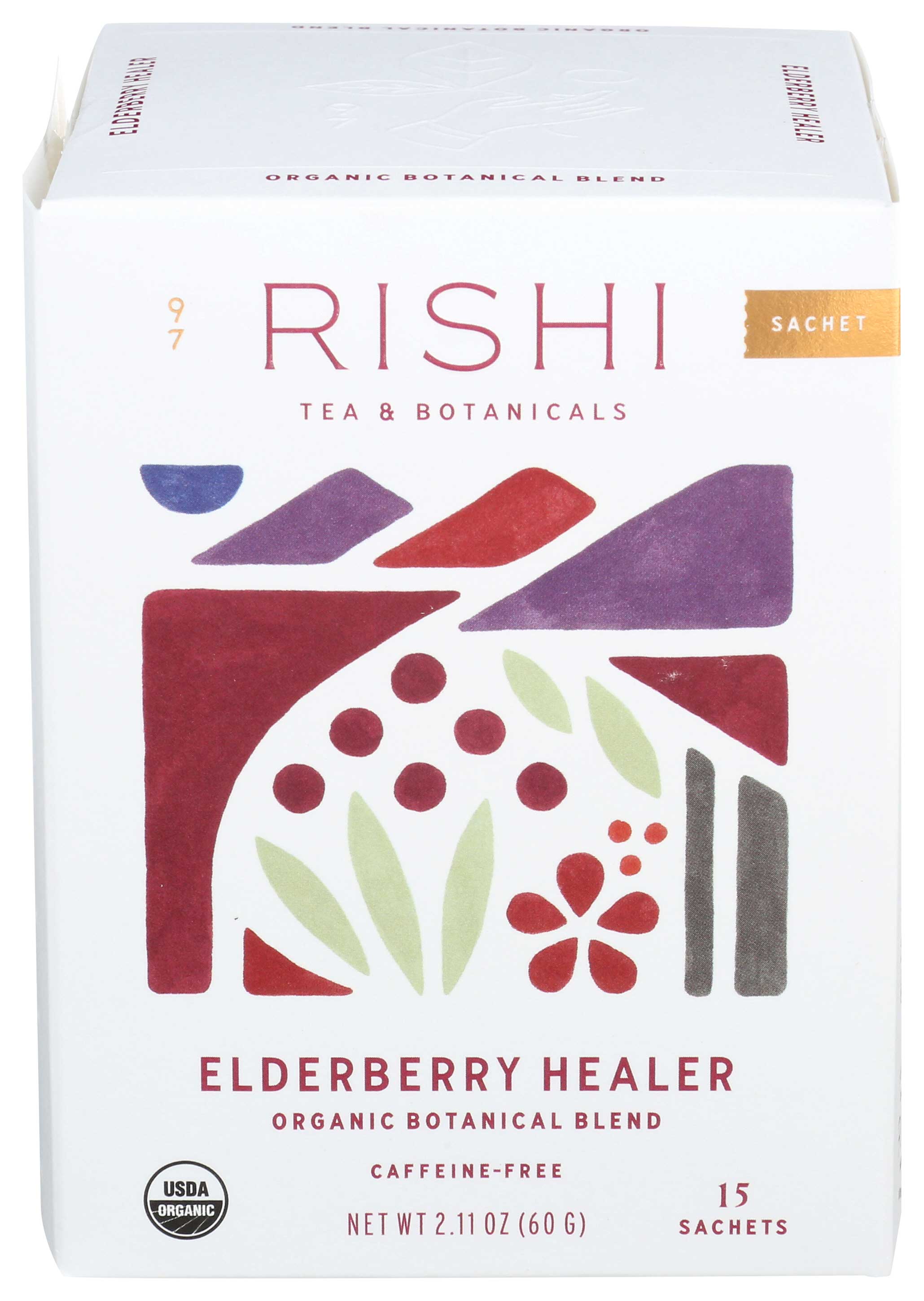 Rishi Organic Elderberry Healer Caffeine Free Herbal Tea, 15 Tea Sachets Count -- 6 Per Case