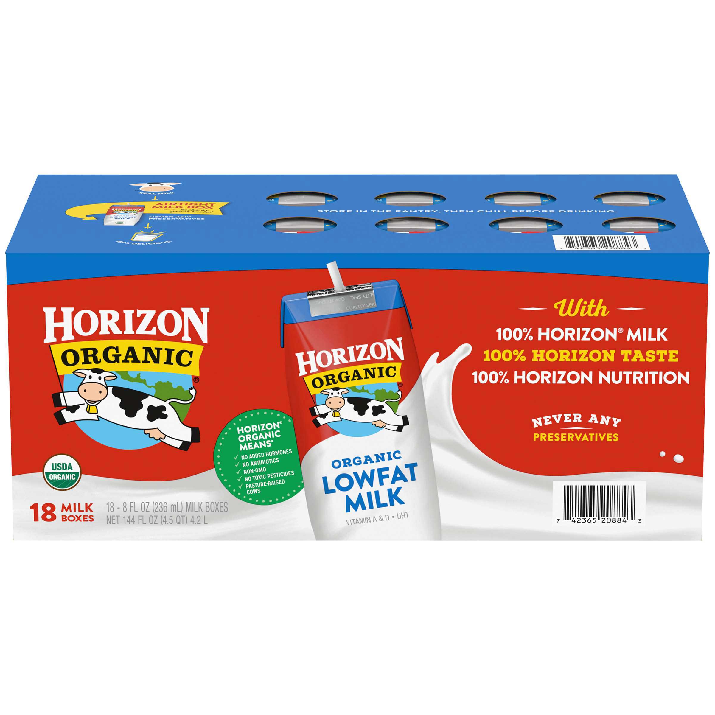 White Wave Horizon Organic Aseptic Milk, 8 Ounce -- 18 per case.