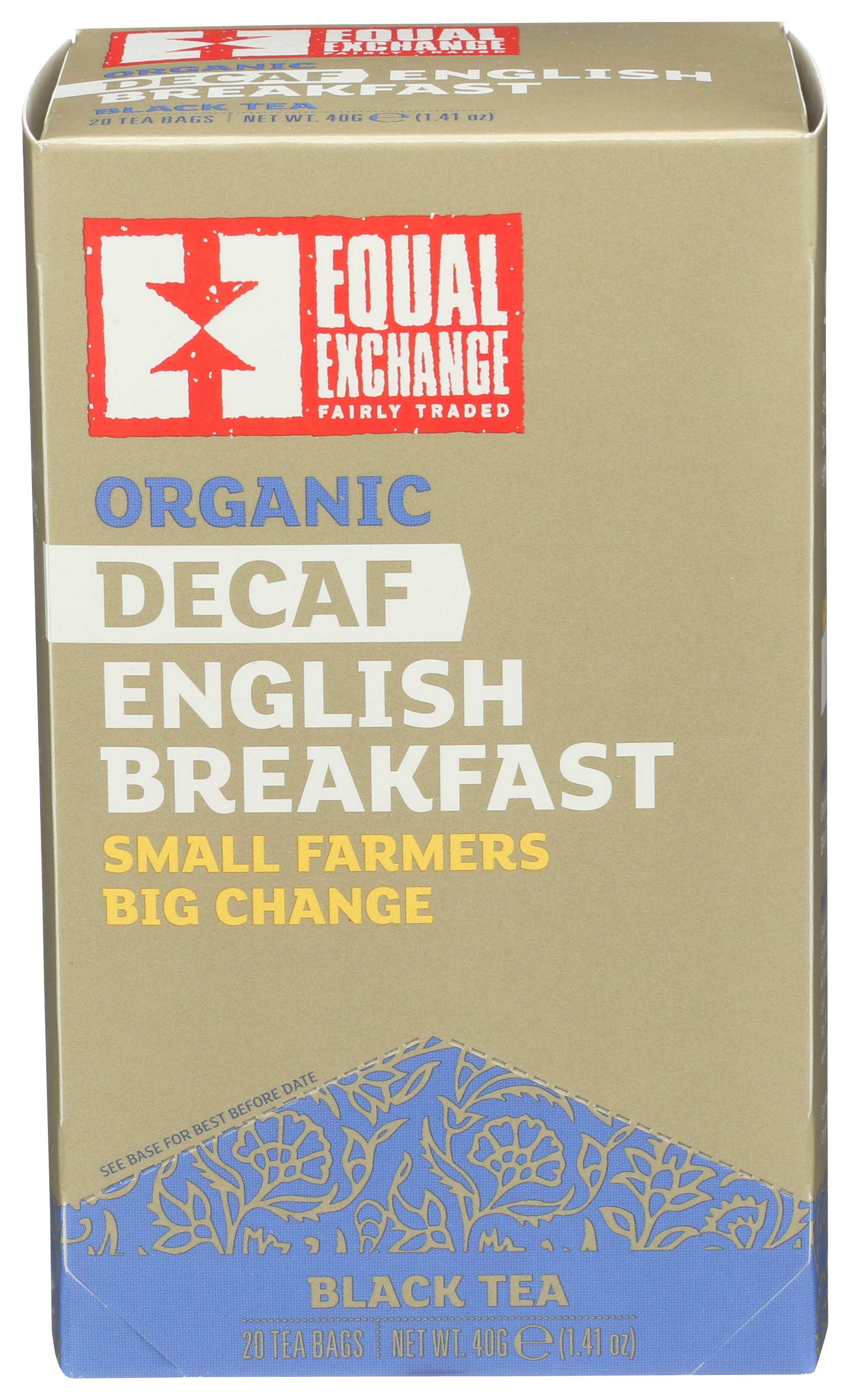 Equal Exchange Organic Decaffeinated English Breakfast Tea - 20 bags per pack -- 6 packs per case.