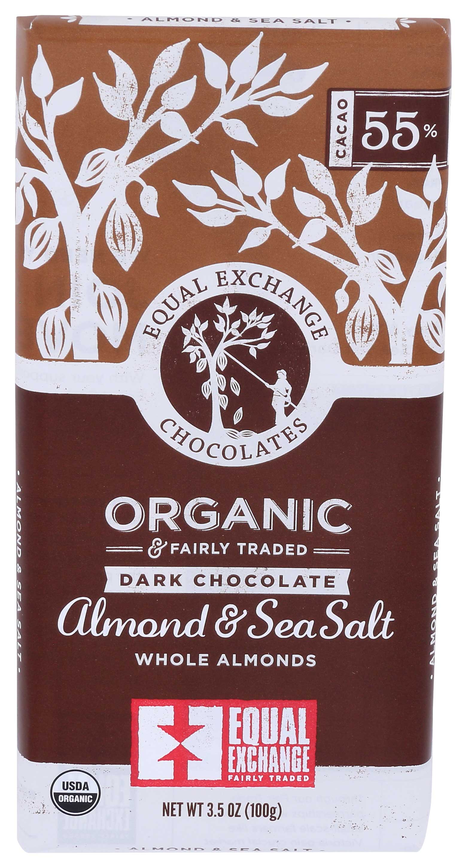 Equal Exchange Organic Almond And Sea Salt Dark Chocolate Bar, 3.5 Ounce -- 10 Per Case