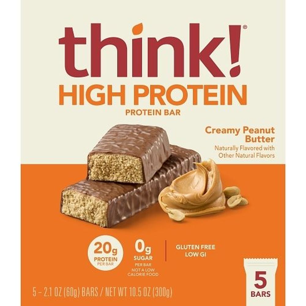 Think High Protein Creamy Peanut Butter Protein Bar, 10.5 Ounce -- 6 ...