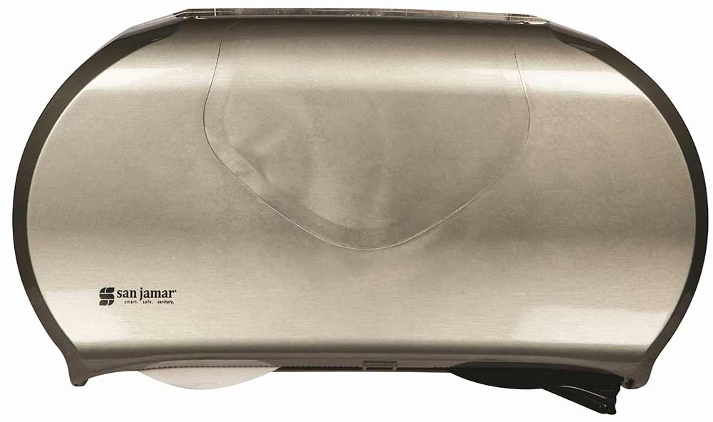 San Jamar Summit Stainless Steel Look Twin Jumbo Bath Tissue Dispenser, 9 Inch