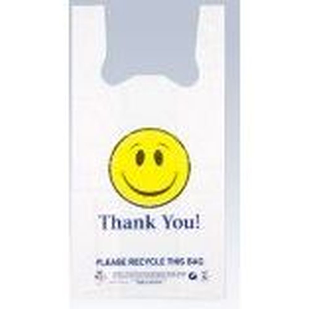 Inteplast Group White 14 Mic Happy Face T Shirt Bag, 12 X 7 X 22 Inch -- 500 Per Case