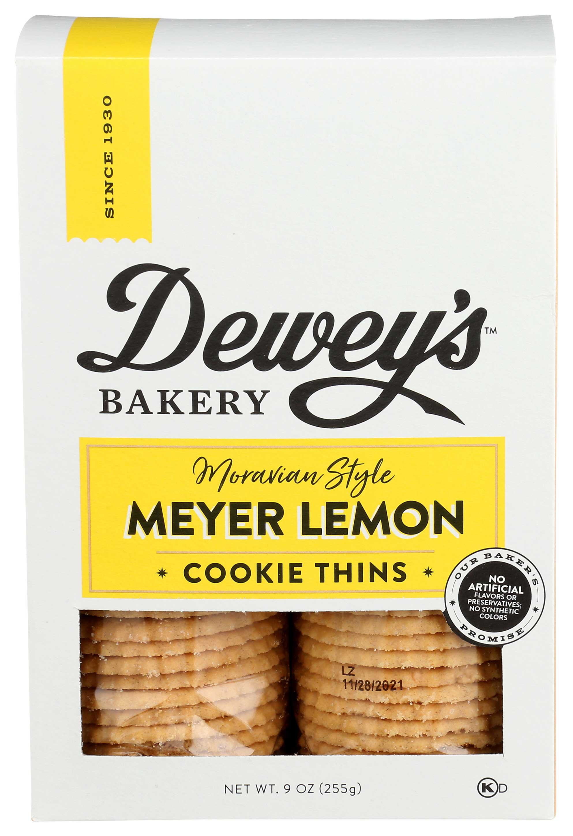 Dewey's Moravian Style Meyer Lemon Cookie Thins, 9 Ounce -- 6 Per Case
