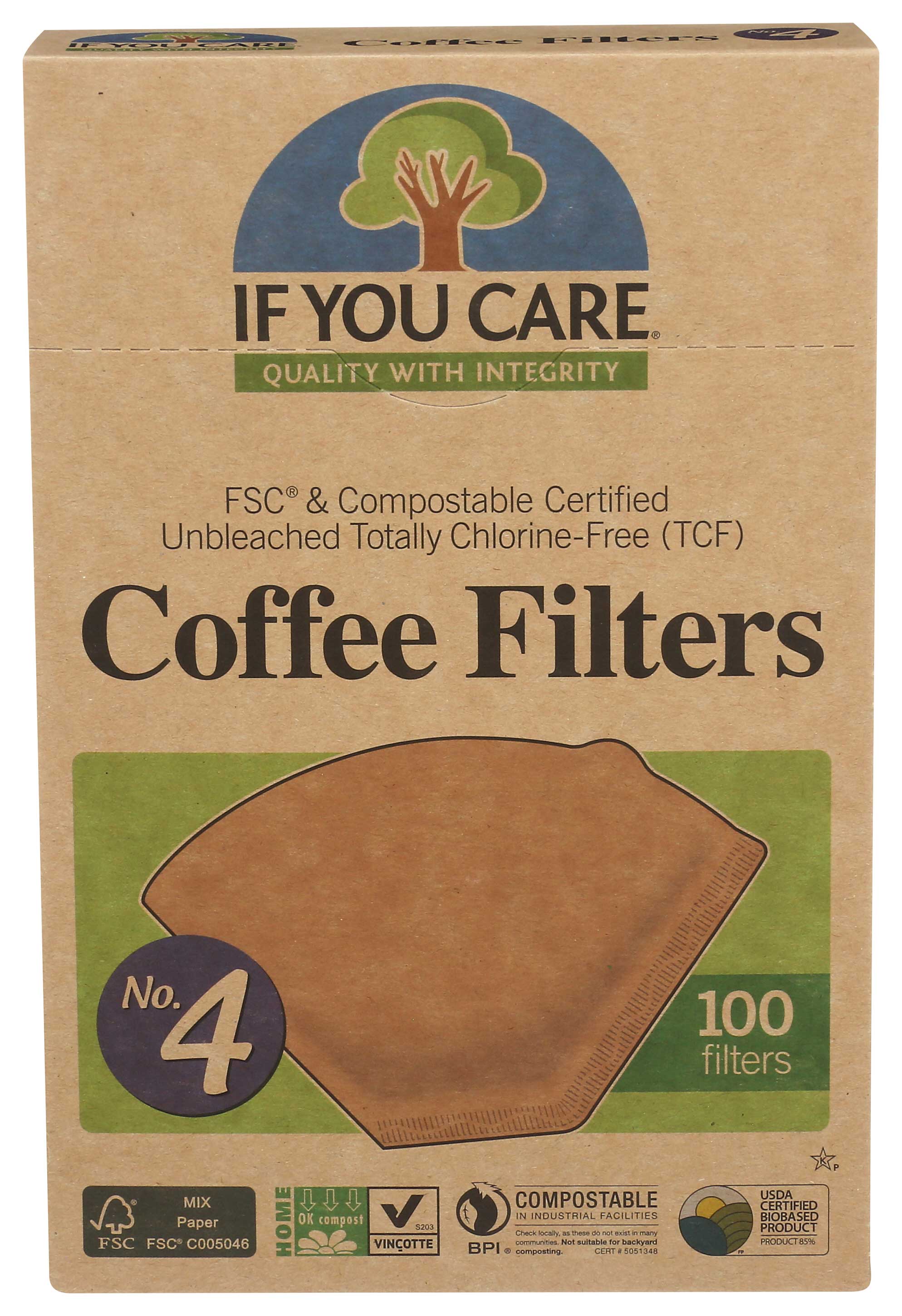 If You Care Number 4 Cone Brown Coffee Filter, 100 Count -- 12 Per Case