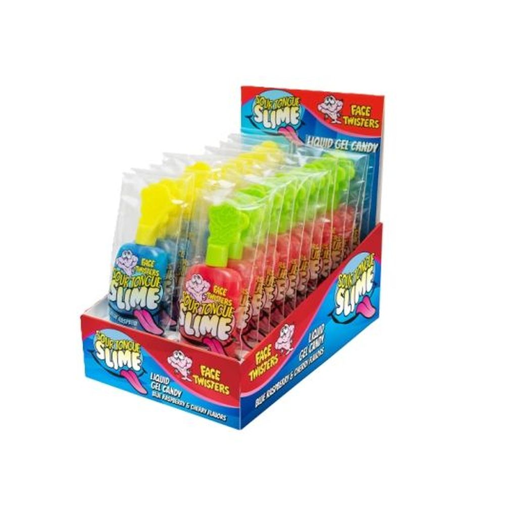 Face Twisters Blue Raspberry Cherry Sour Tongue Slime Candy, 1.4 Ounce -- 144 Per Case