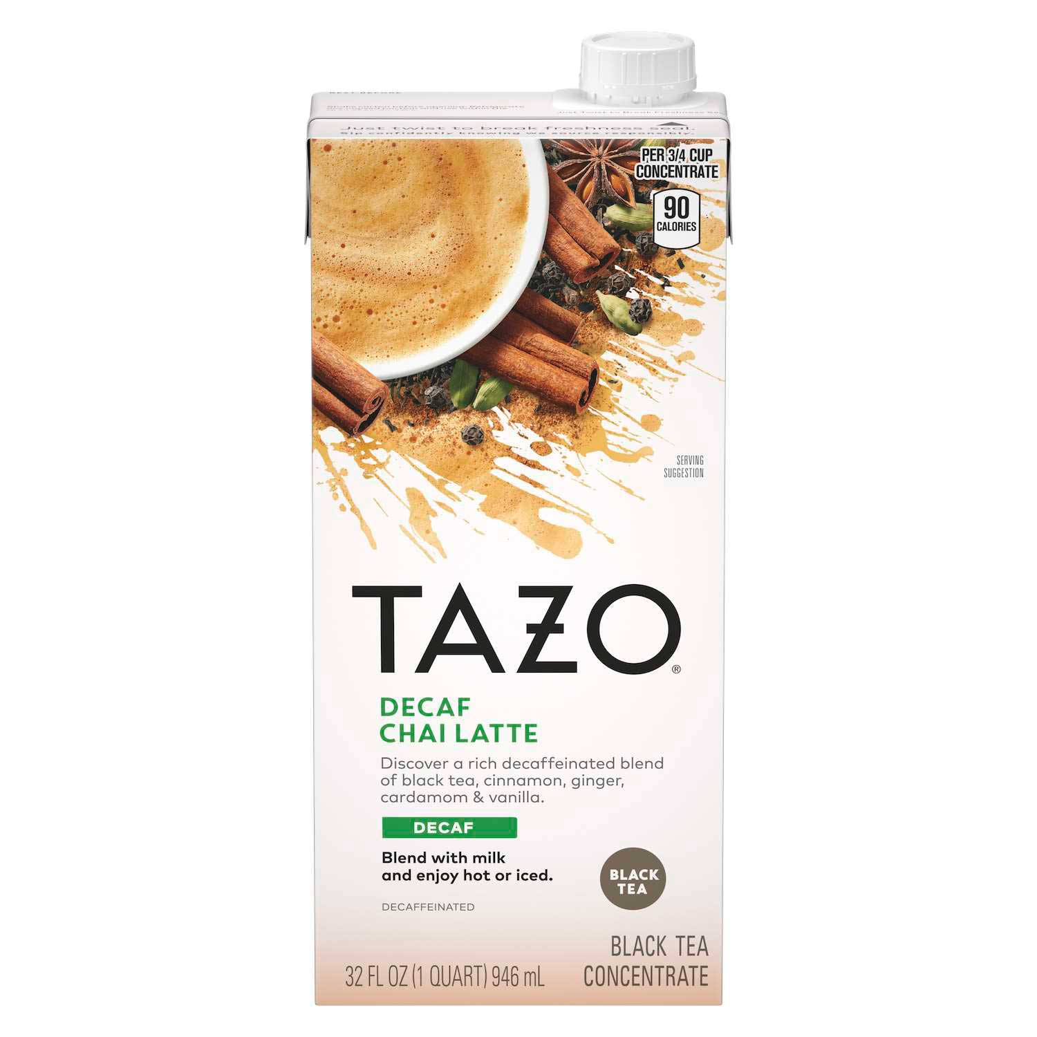 Single Tazo Decaf Chai Latte Tea Concentrate 1:1, 32 Ounce