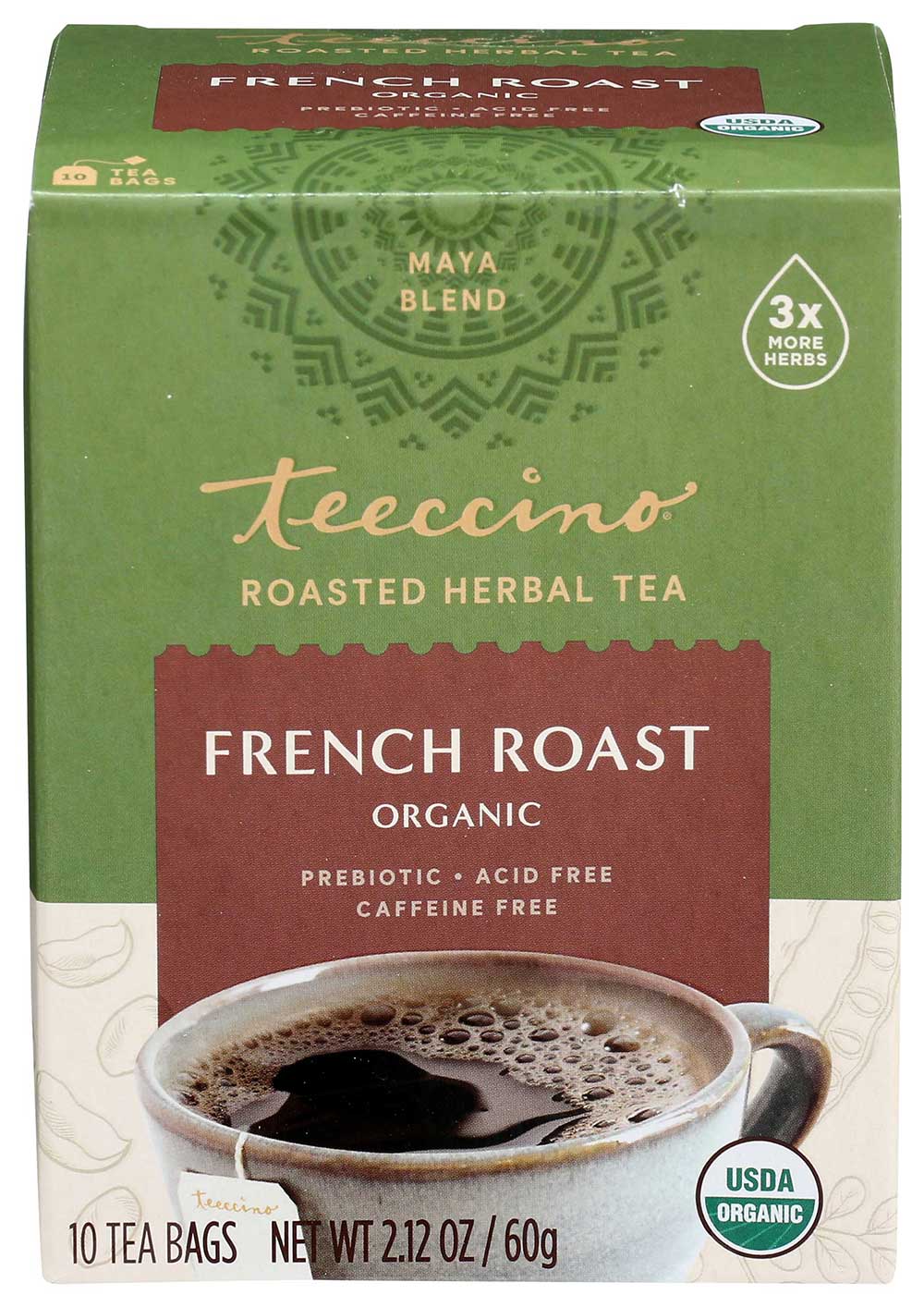 Teeccino Organic French Roast Herbal Coffee, 10 Tee Bags Count -- 6 Per Case