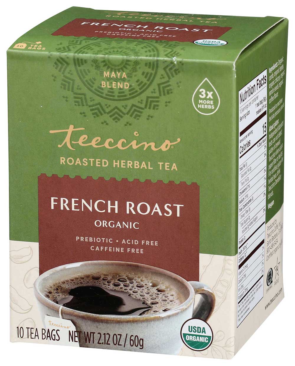 Teeccino Organic French Roast Herbal Coffee - 10 tee bags per pack