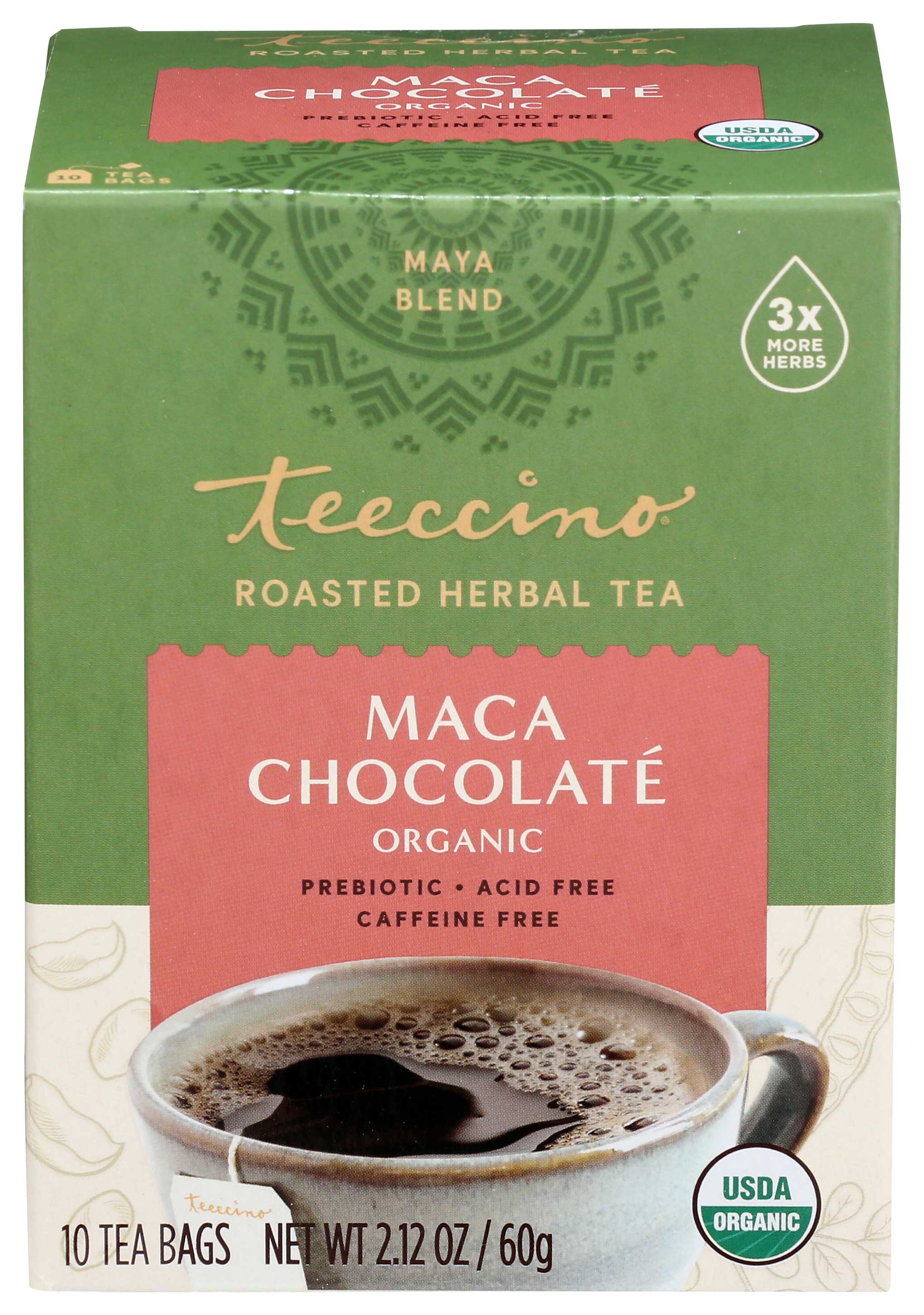 Teeccino Organic Dark Roast Maya Chocolate Herbal Coffee, 10 Tee Bags Count -- 6 Per Case