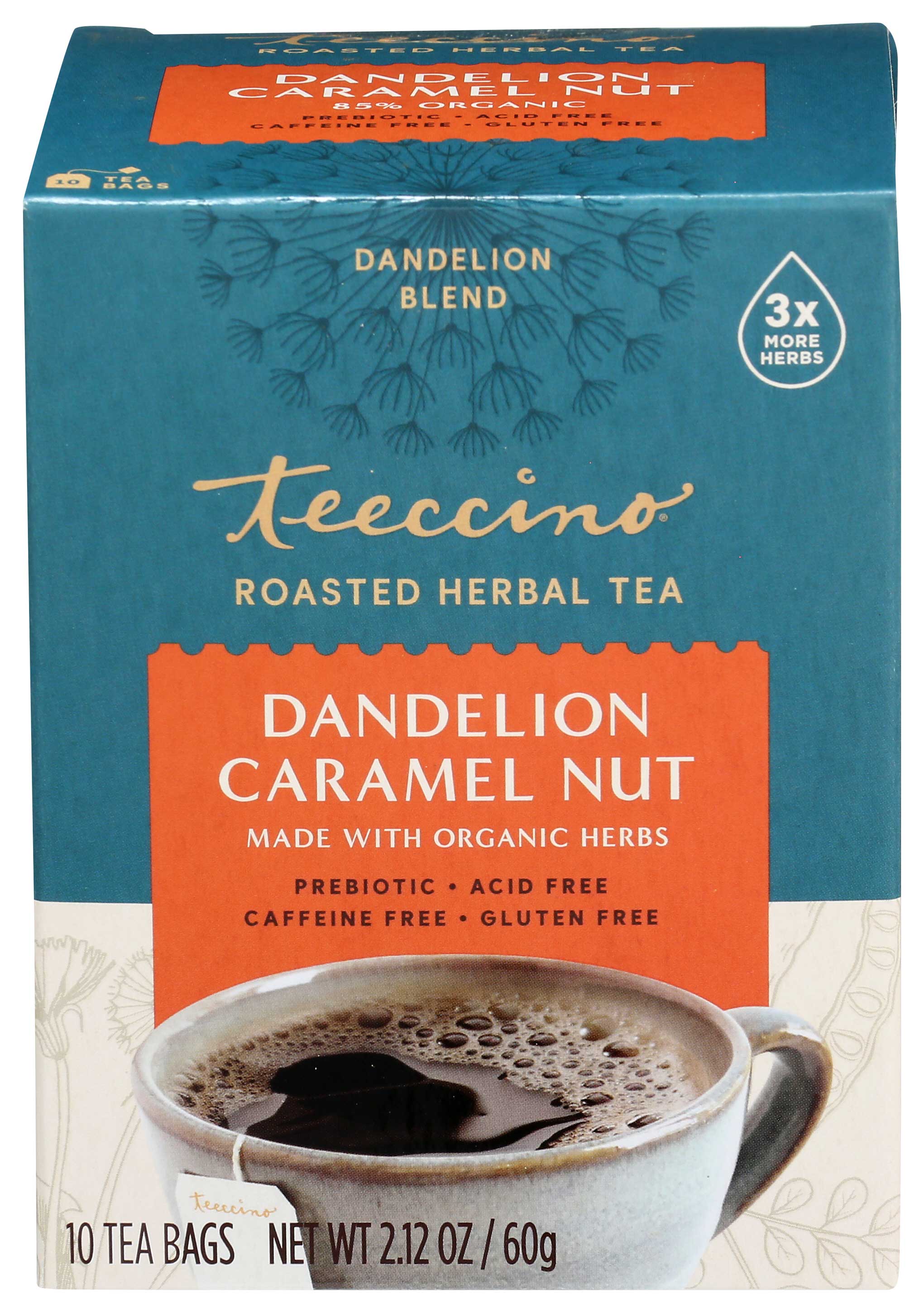 Teeccino Dandelion Caramel Nut Herbal Coffee, 10 Bags Count -- 6 Per Case