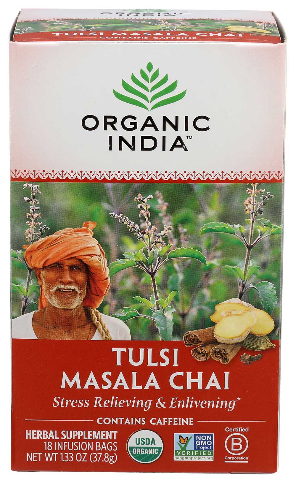 Organic India Chai Masala Tulsi Tea, 18 Count -- 6 Per Case