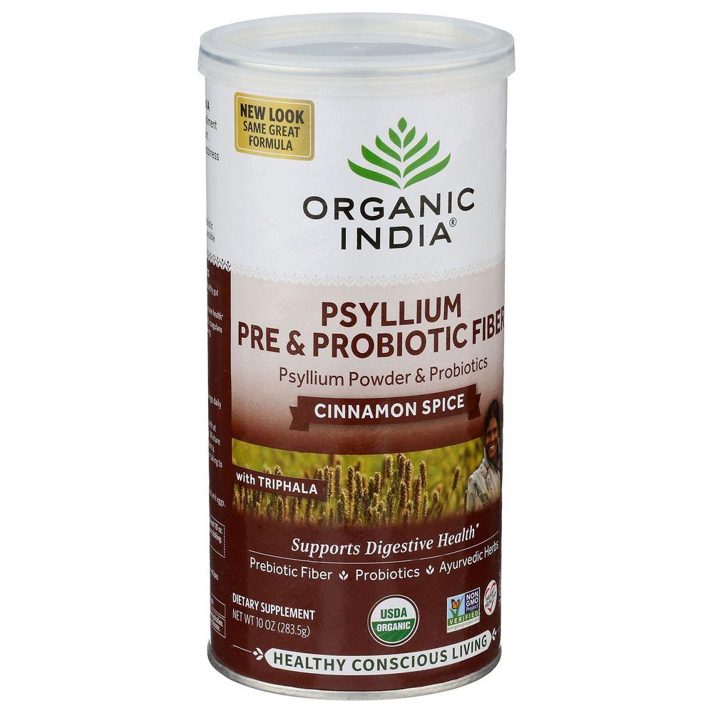 Organic India Cinnamon Spice Psyllium Pre And Probiotic Fiber Powder, 10 Ounce