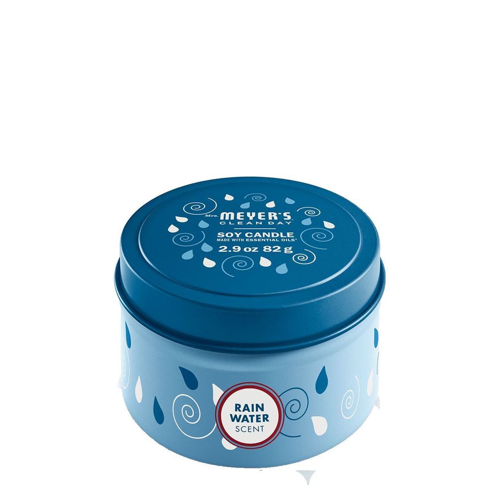 Mrs Meyers Rain Water Soy Candle, 2.9 Ounce Tin -- 8 Per Case