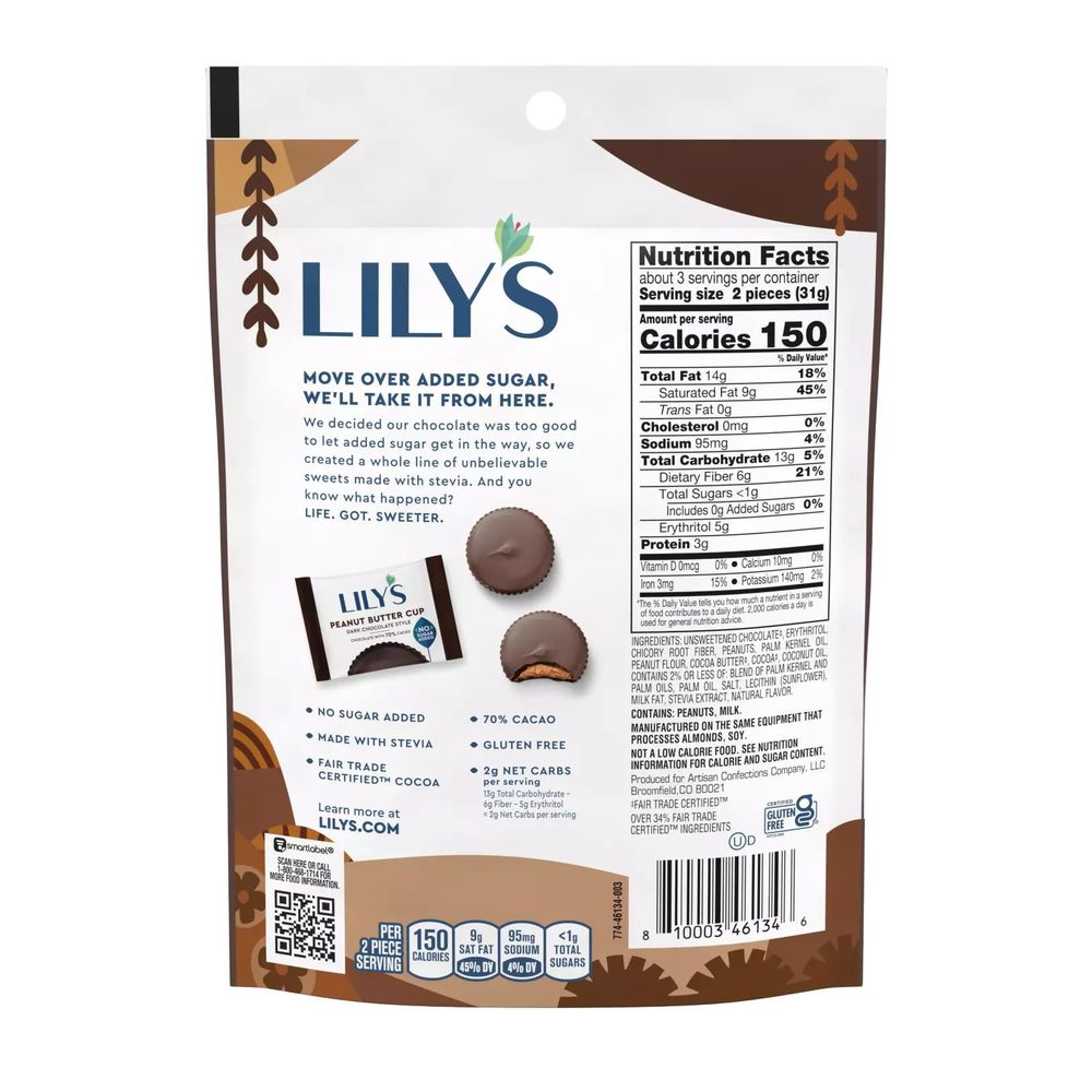 Lilys Dark Chocolate Style Peanut Butter Cups, 3.2 Ounce -- 12 Per Case
