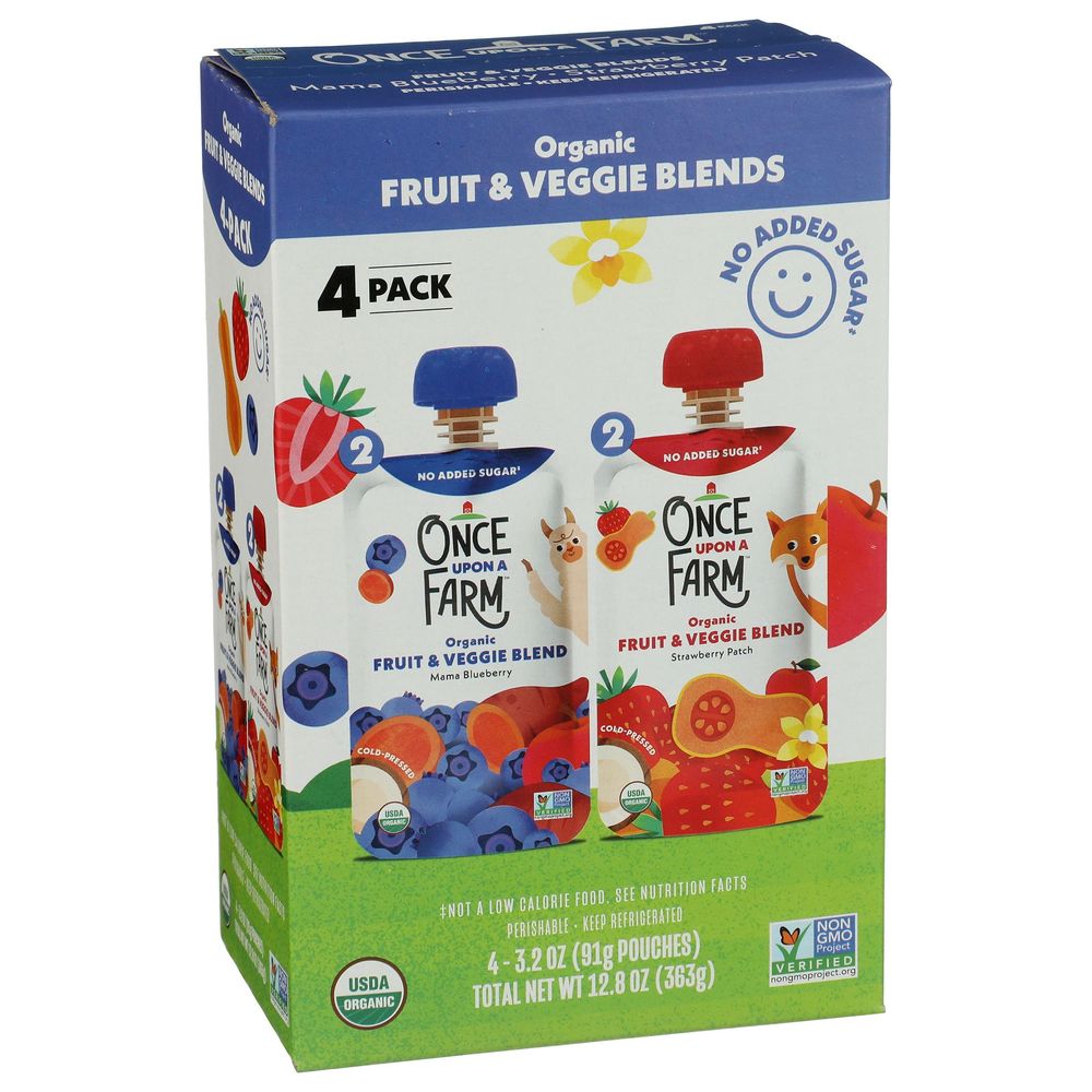 Once Upon A Farm Mezcla Orgánica De Fruta Y Verdura Mama Blueberry Strawberry Patch De Arándano Azul Y Fresa, 12.8 Onza -- 6 Por Caja