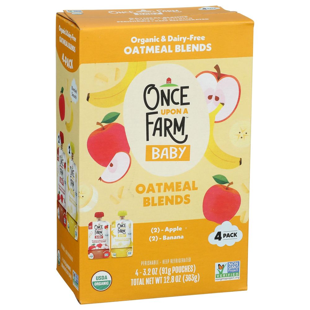 Once Upon A Farm Comida Para Bebés De Mezclas De Manzana, Plátano Y Avena, 12.8 Onzas -- 6 Por Caja