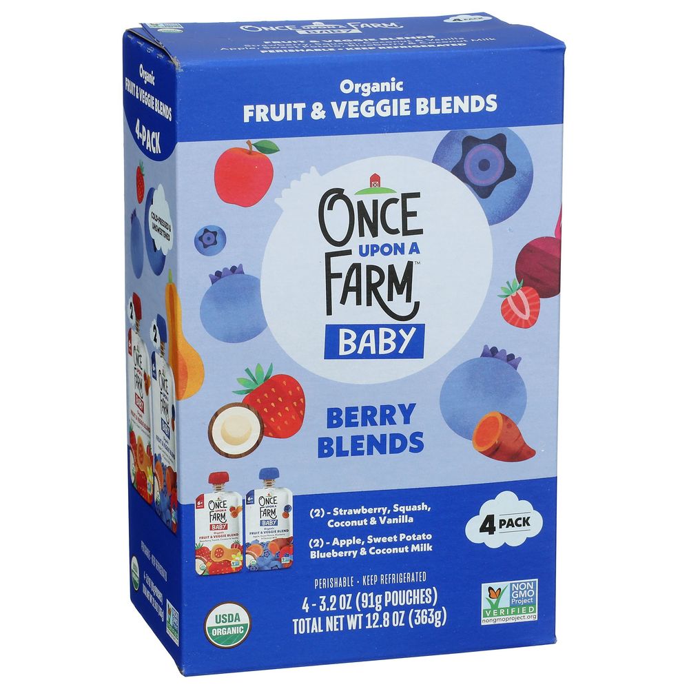 Once Upon A Farm Comida Para Bebés Berry Blends, 12.8 Onzas -- 6 Por Caja